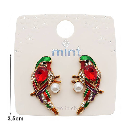 Enamel Crystal Parakeet Statement Earring