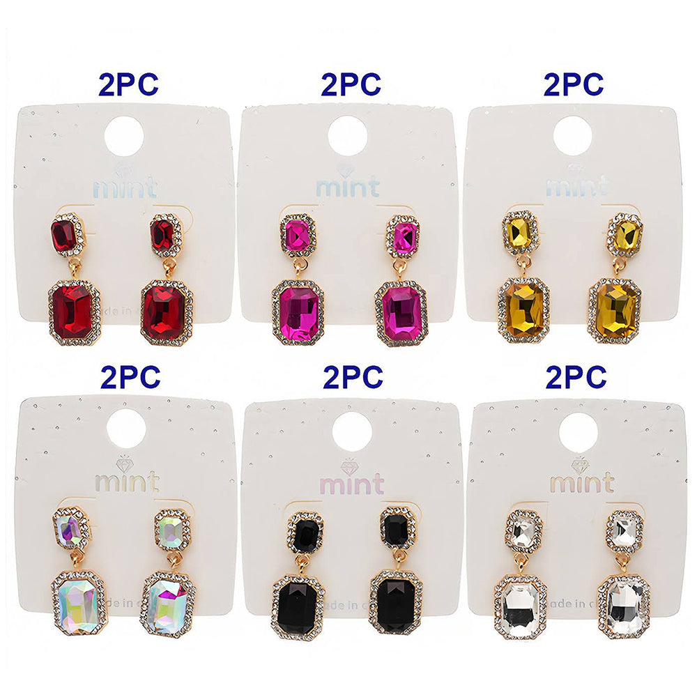 Emerald Cut Halo Drop Earring