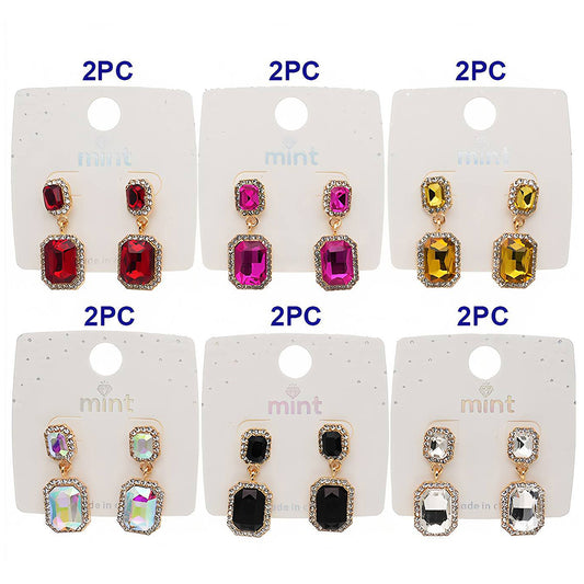Emerald Cut Halo Drop Earring
