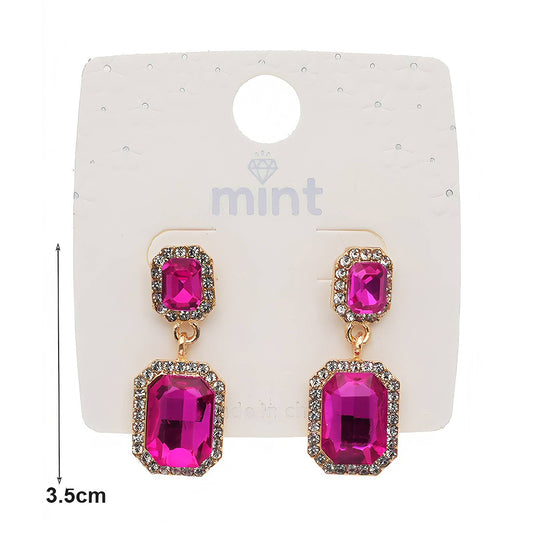 Emerald Cut Halo Drop Earring