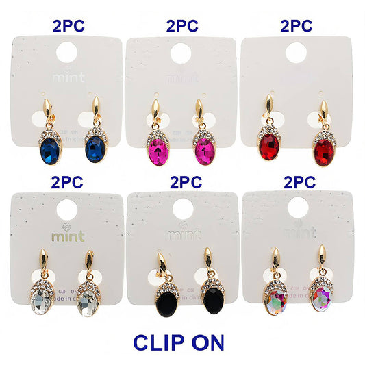 Clip On Crystal Drop Earring