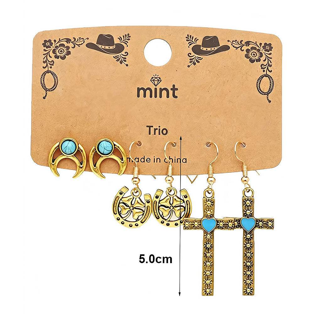 3 Pair Western Style Earring Set