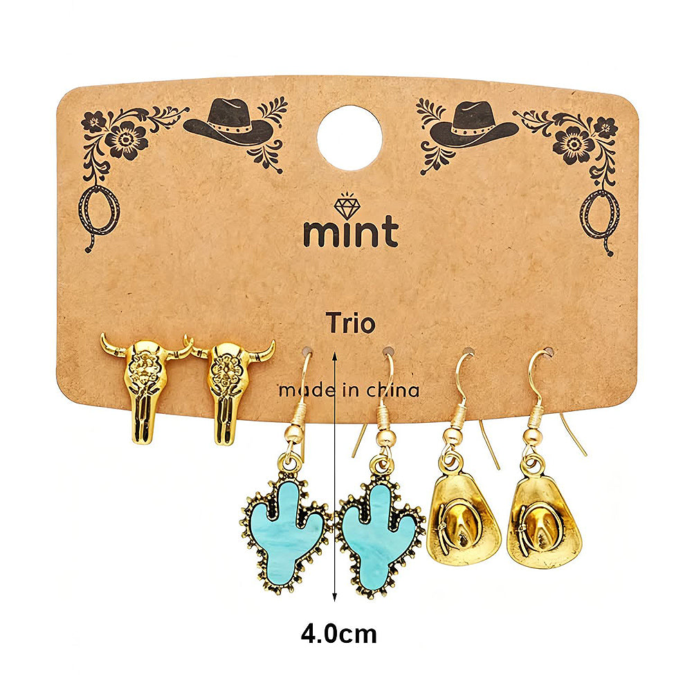 3 Pair Western Style Earring Set