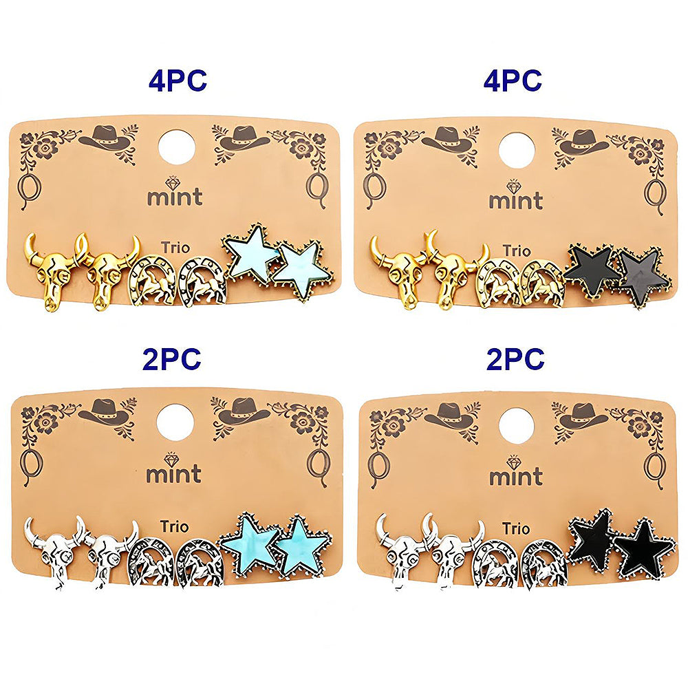 3 Pair Western Style Earring Set