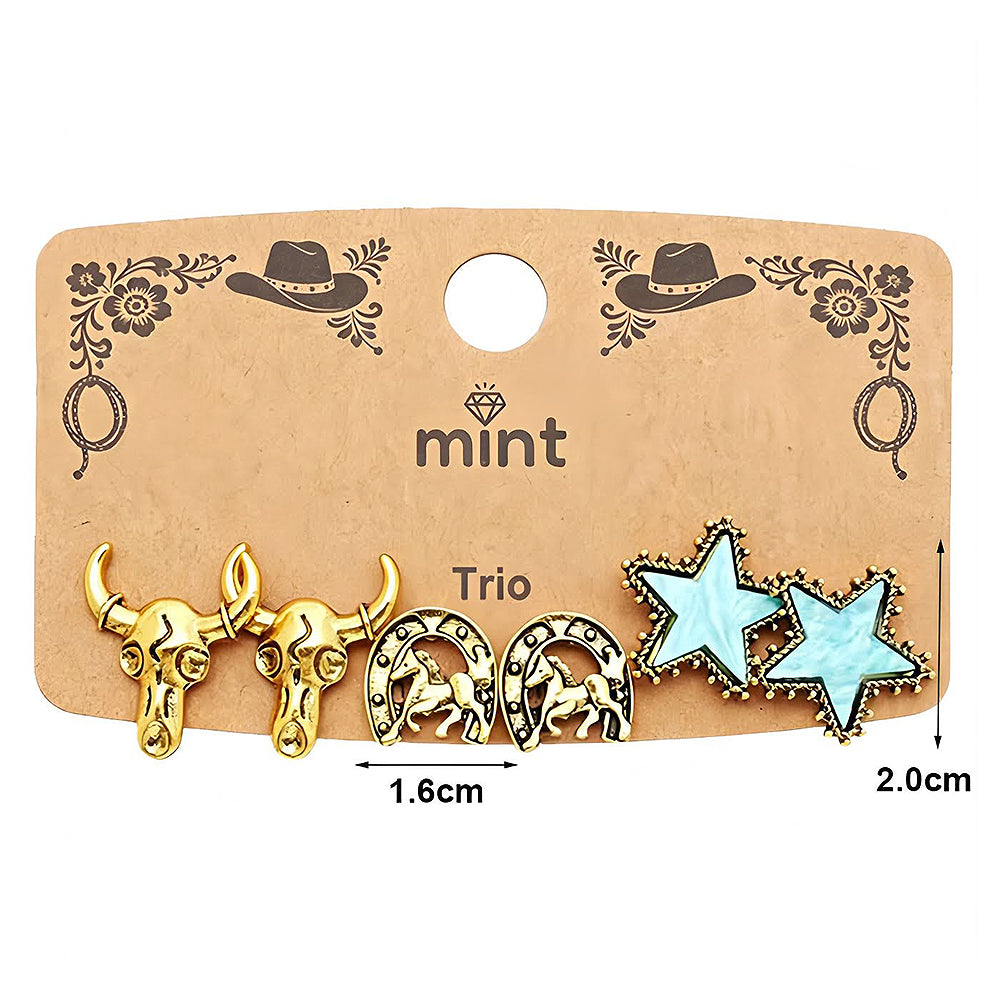 3 Pair Western Style Earring Set