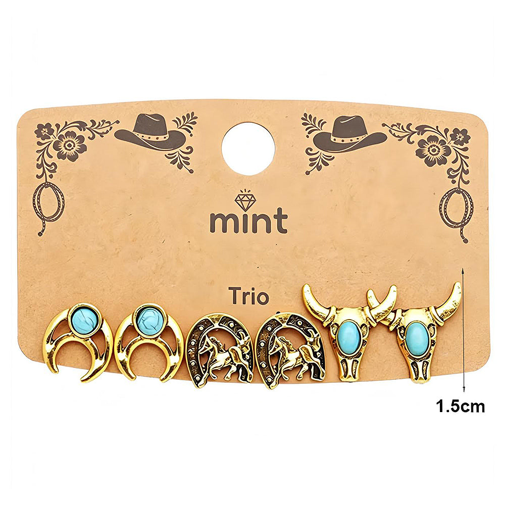 3 Pair Western Style Earring Set