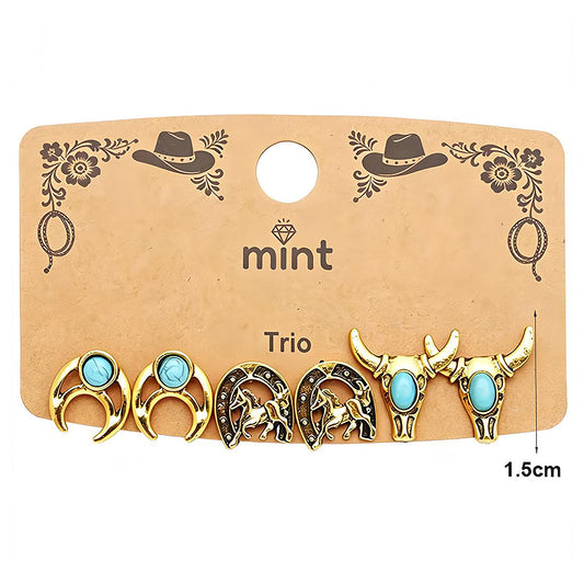 3 Pair Western Style Earring Set