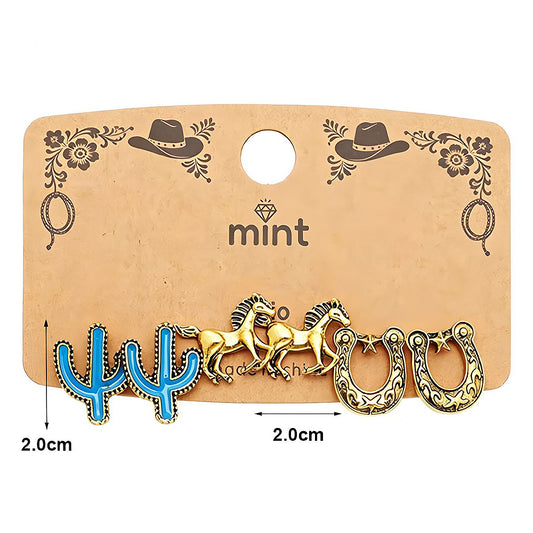 3 Pair Western Style Earring Set