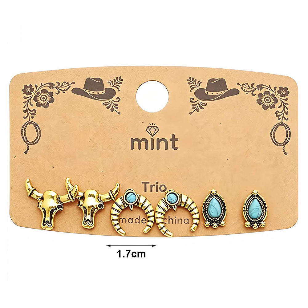 3 Pair Western Style Earring Set