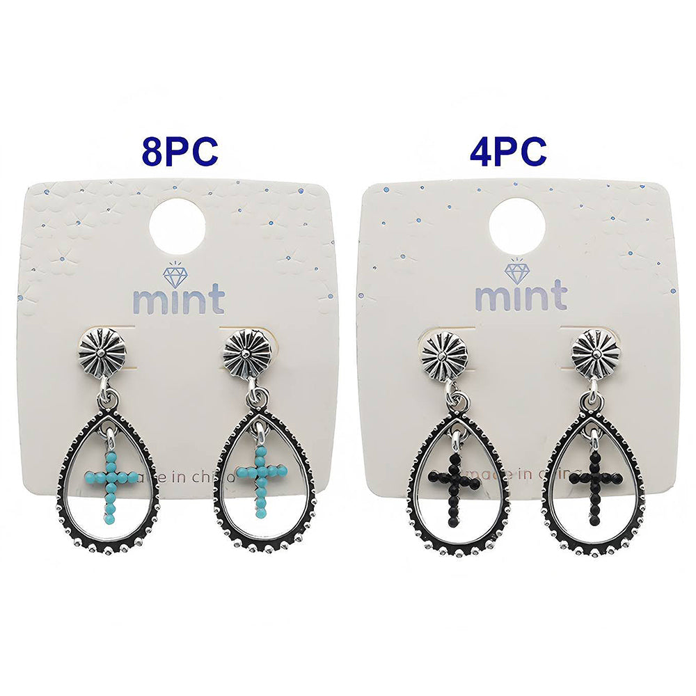 Western Style Turquoise Cross Earring