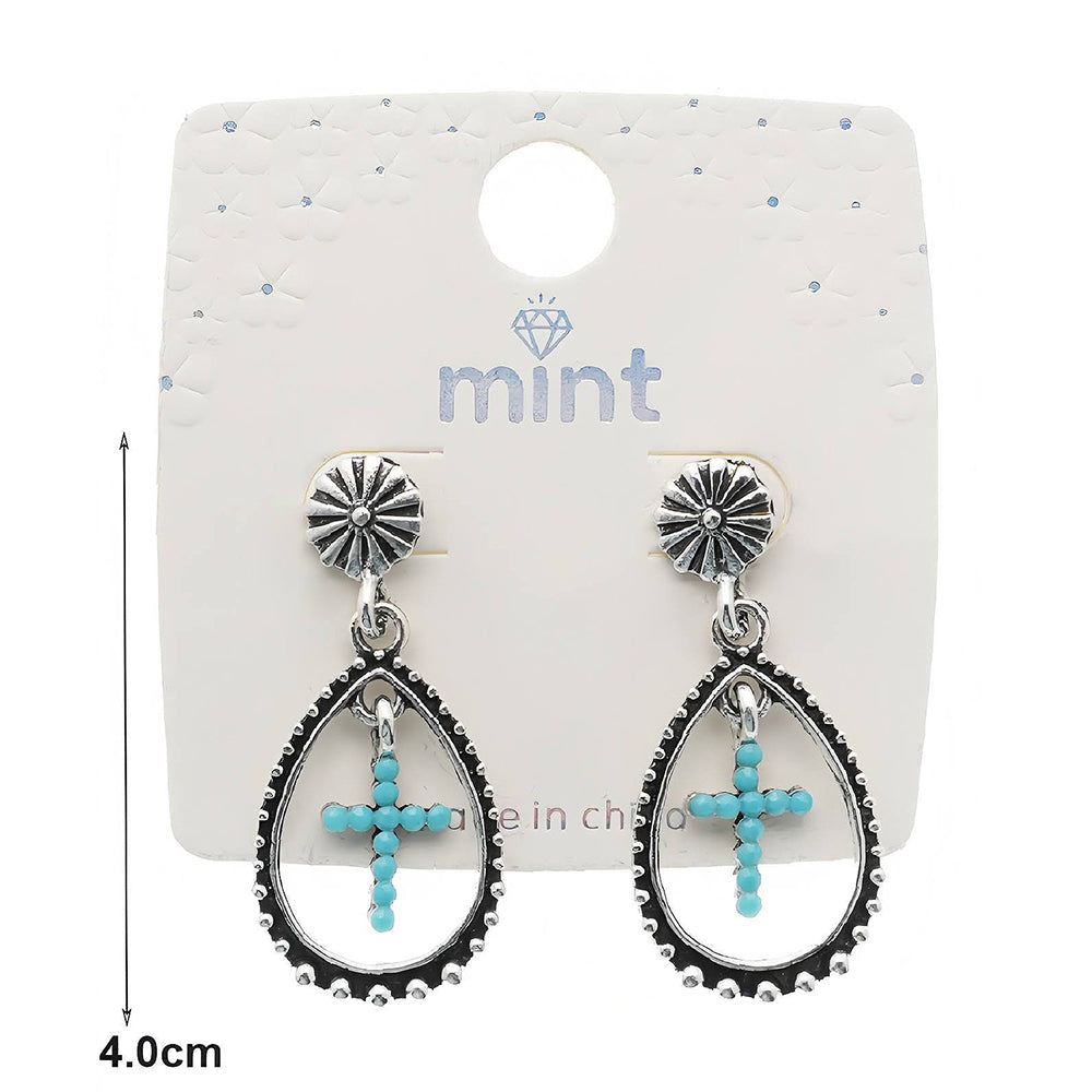 Western Style Turquoise Cross Earring