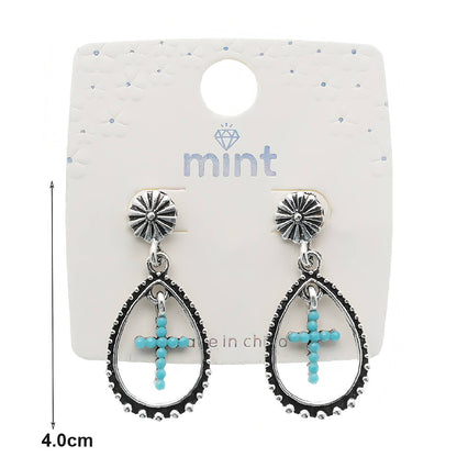 Western Style Turquoise Cross Earring