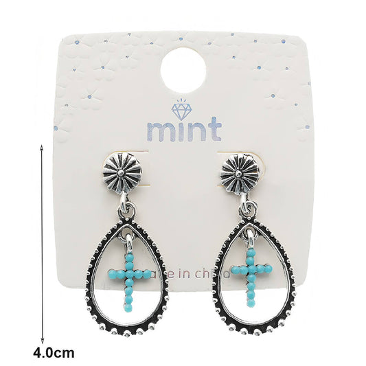 Western Style Turquoise Cross Earring