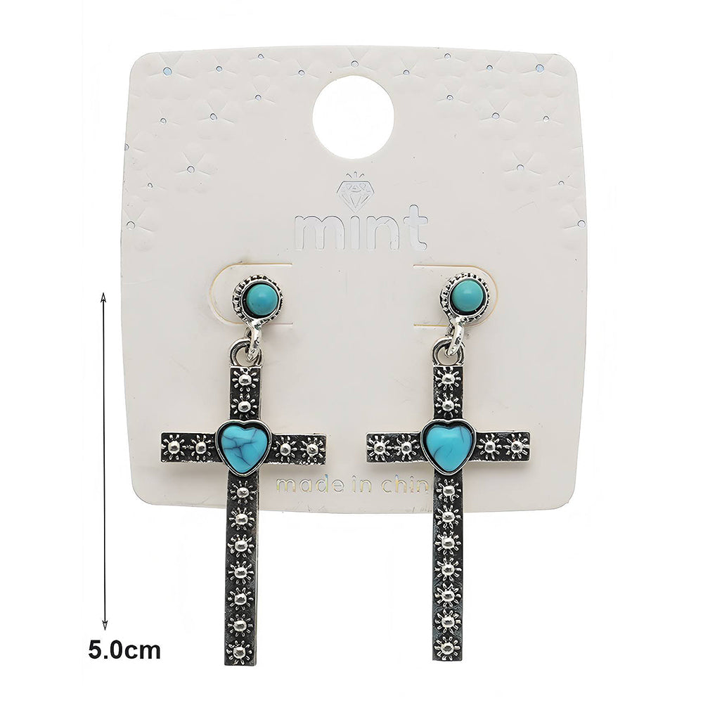 Western Style Turquoise Cross Earring