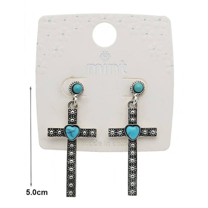 Western Style Turquoise Cross Earring