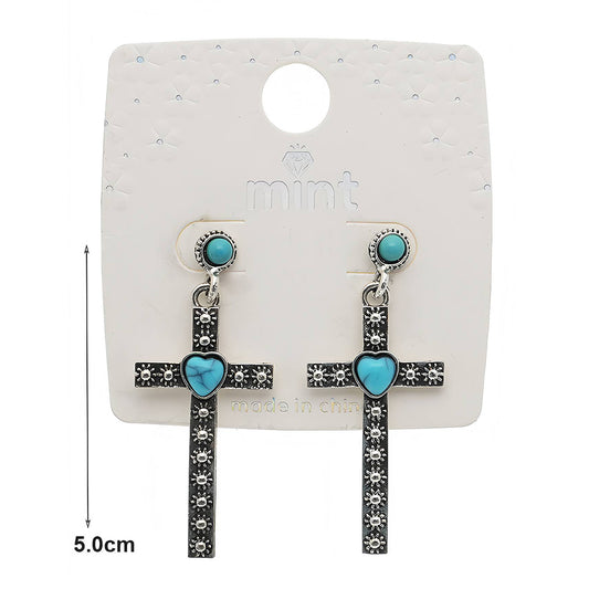 Western Style Turquoise Cross Earring