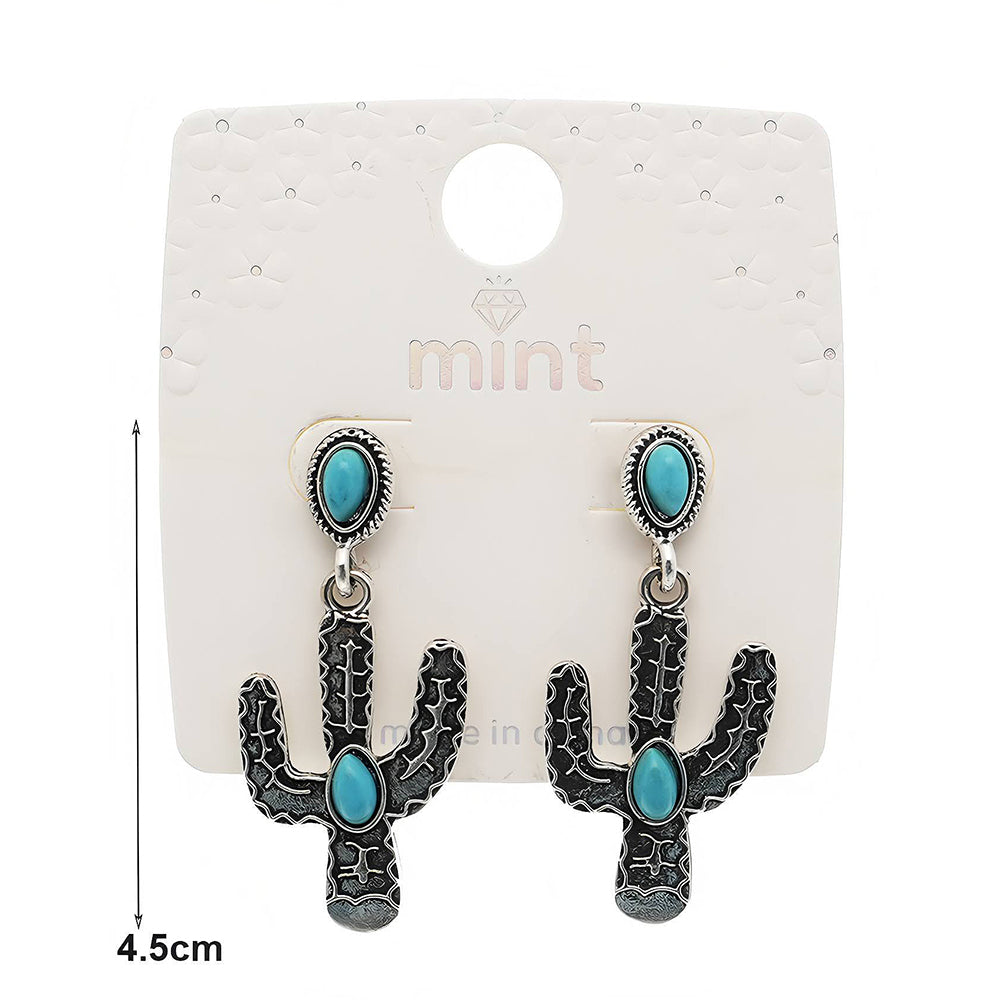 Western Style Turquoise Cactus Earring