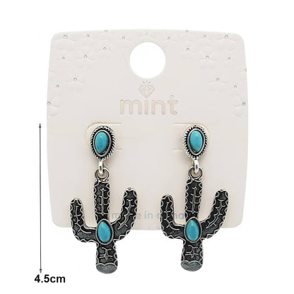 Western Style Turquoise Cactus Earring