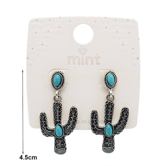 Western Style Turquoise Cactus Earring