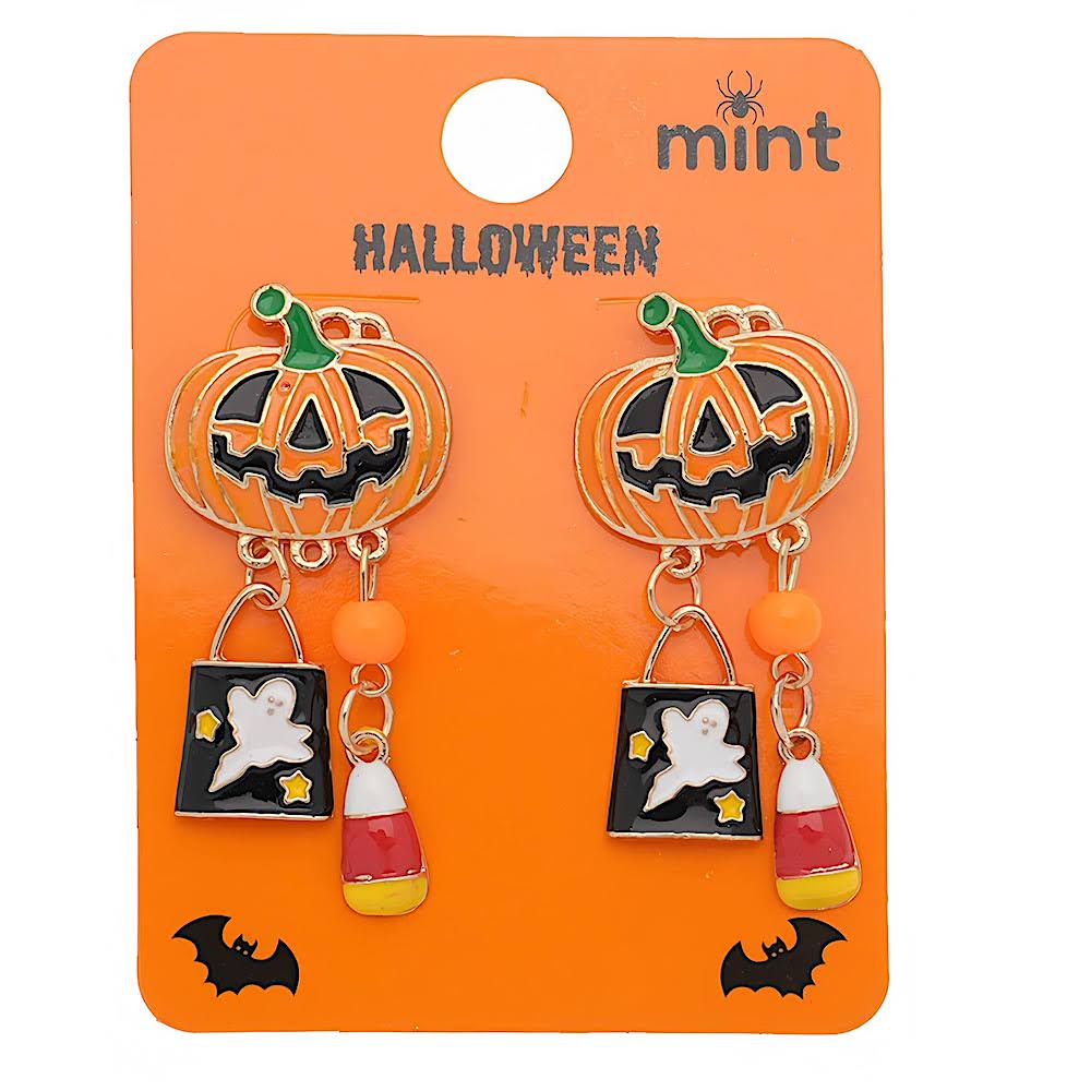 Enamel Halloween Pumpkin Dangle Earring