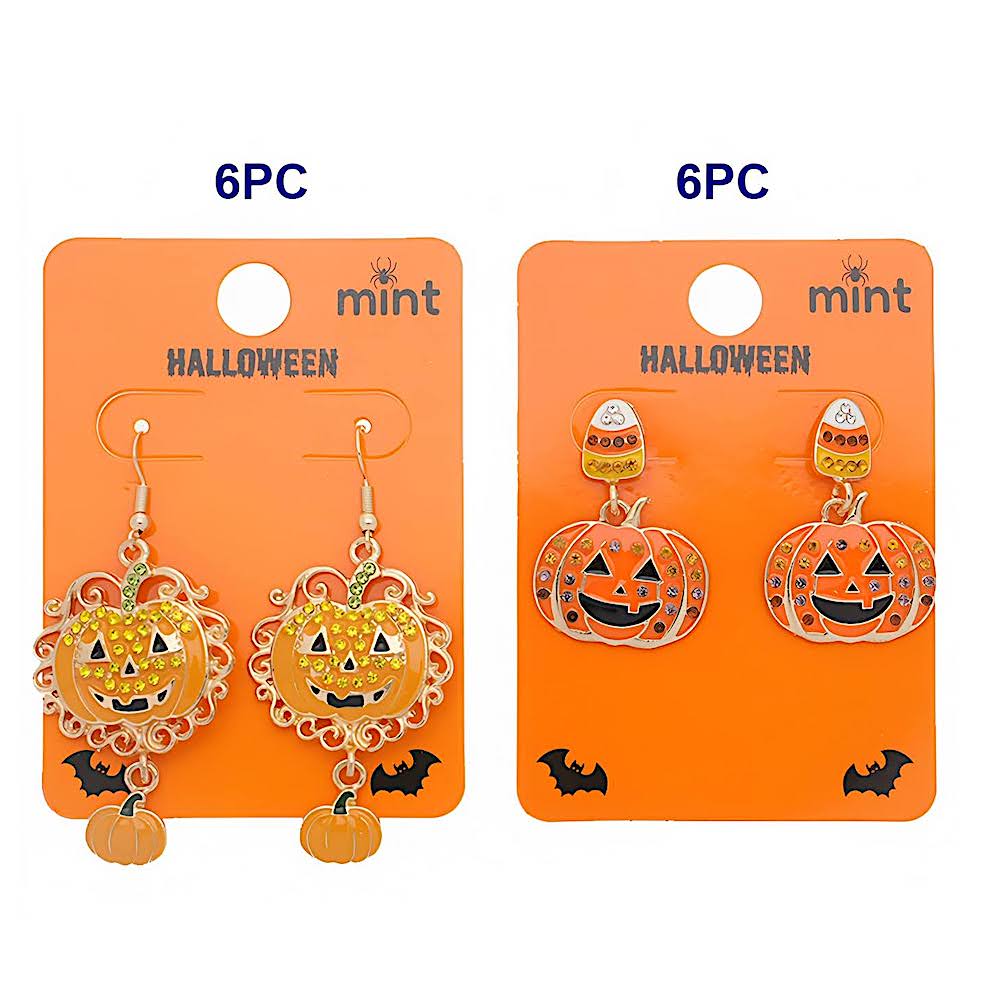 Rhinestone Enamel Halloween Pumpkin Dangle Earring