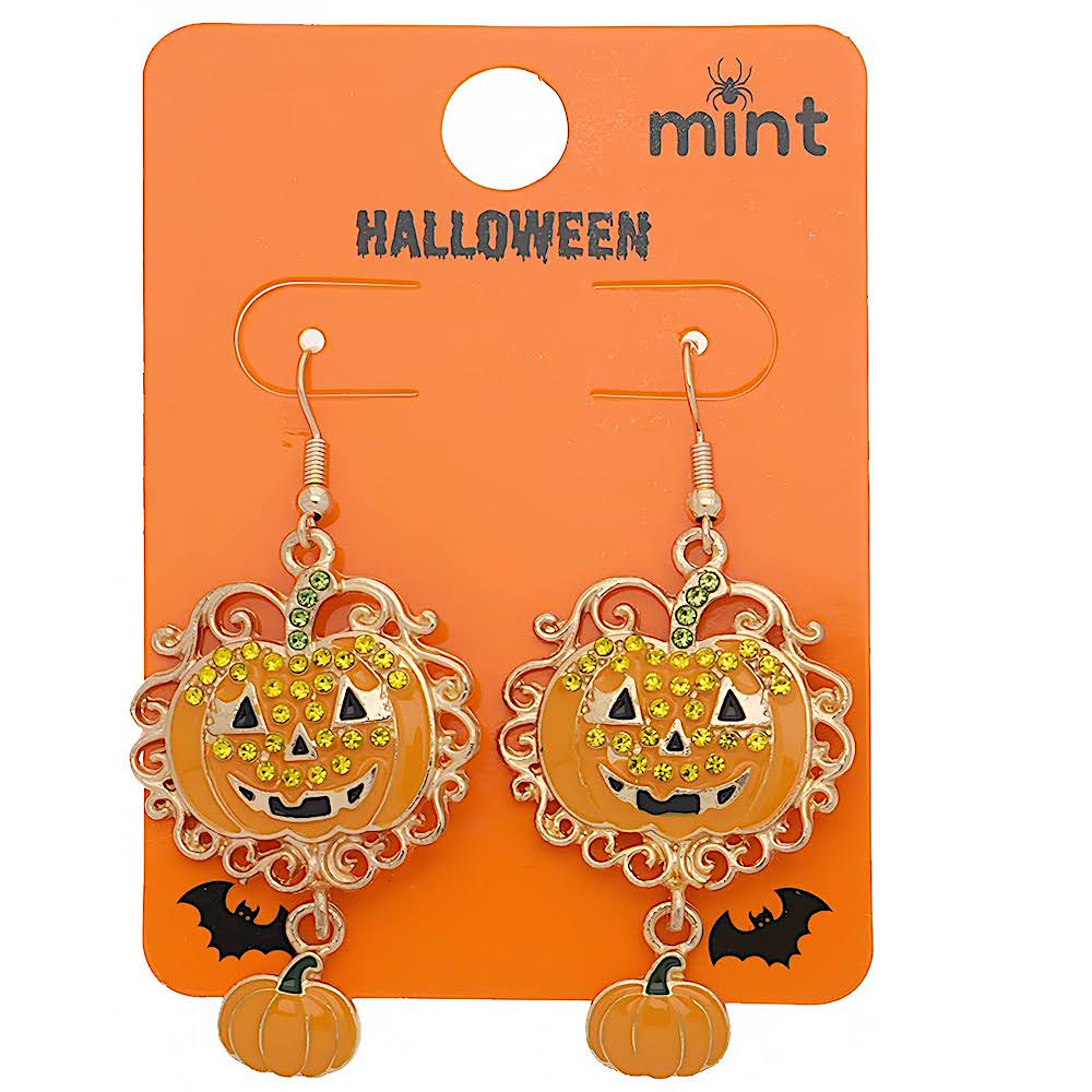 Rhinestone Enamel Halloween Pumpkin Dangle Earring