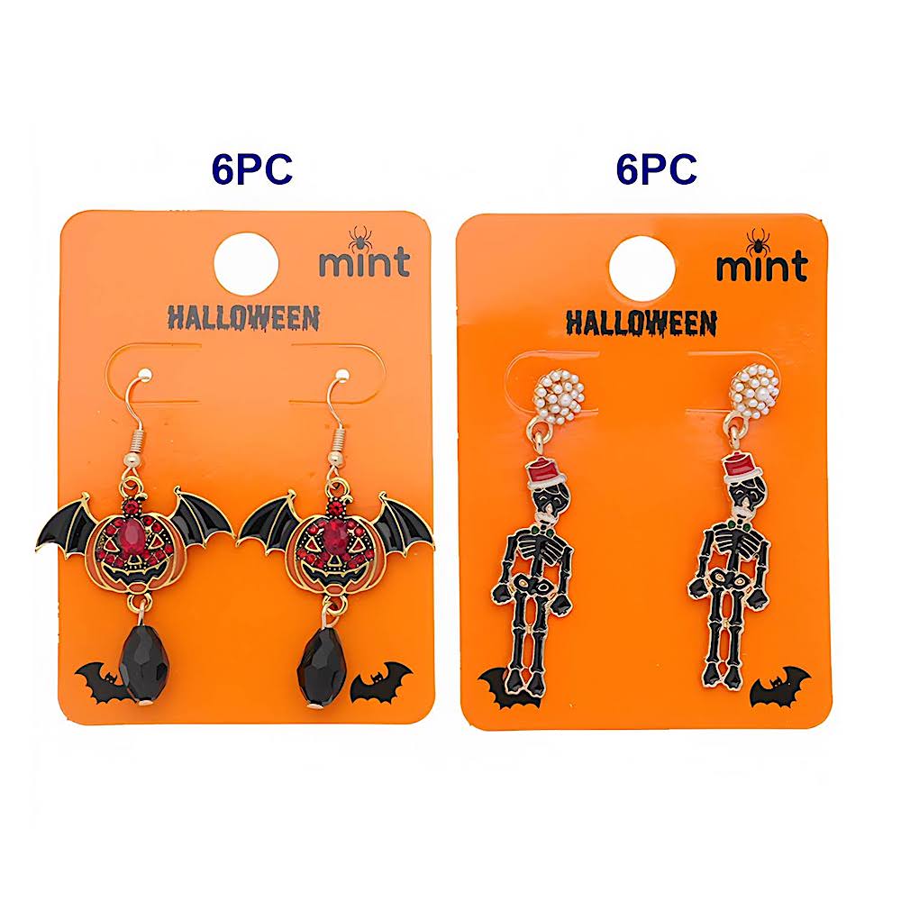 Halloween Flying Pumpkin & Skeleton Drop Earrings