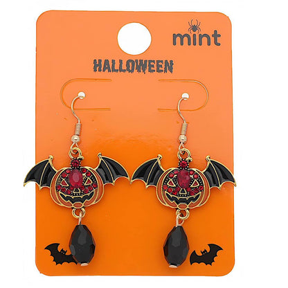 Halloween Flying Pumpkin & Skeleton Drop Earrings