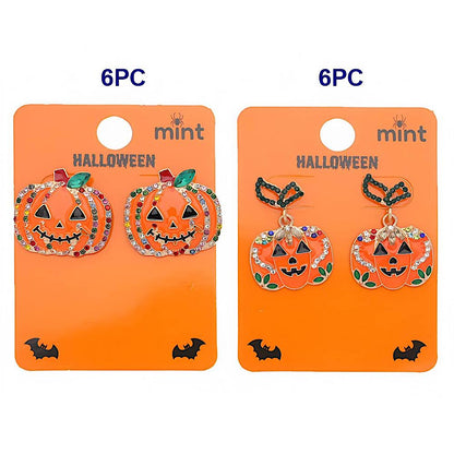 Halloween Rhinestone Pumpkin Post & Drop Earrings