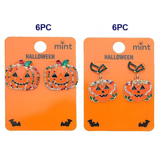 Halloween Rhinestone Pumpkin Post & Drop Earrings