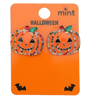 Halloween Rhinestone Pumpkin Post & Drop Earrings