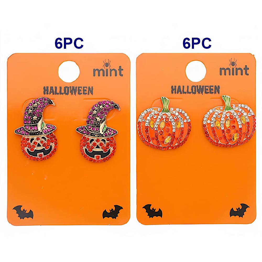 Rhinestone Halloween Pumpkin Earring