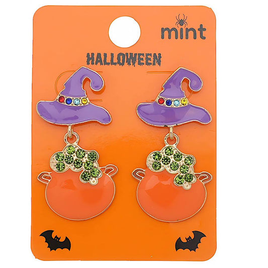 Halloween Enamel Witch Hat Drop Earrings