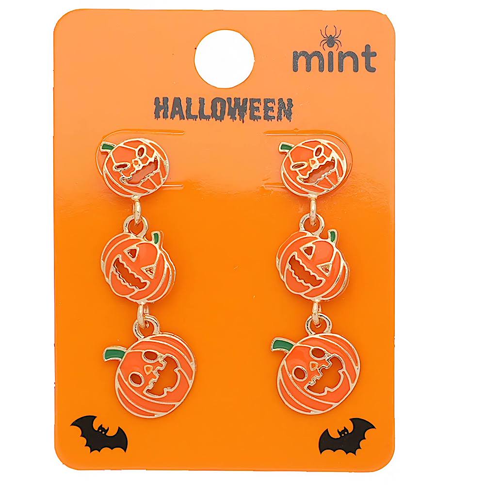 Halloween Enamel Pumpkin Drop Earrings