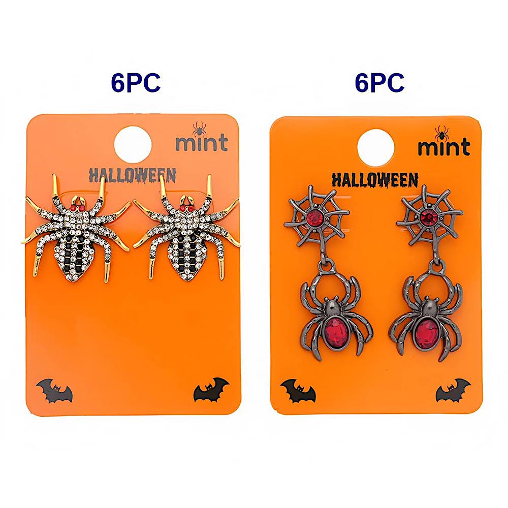 Halloween Rhinestone Spider Post & Drop Earrings