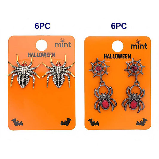 Halloween Rhinestone Spider Post & Drop Earrings