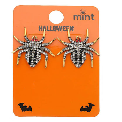 Halloween Rhinestone Spider Post & Drop Earrings