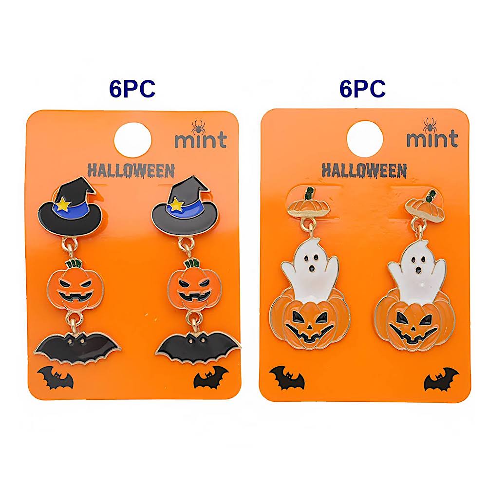 Halloween Enamel Witch Hat & Pumpkin Ghost Surprise Earrings