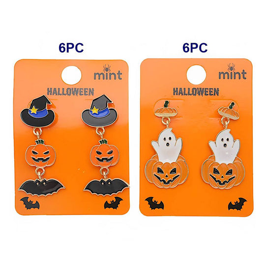 Halloween Enamel Witch Hat & Pumpkin Ghost Surprise Earrings