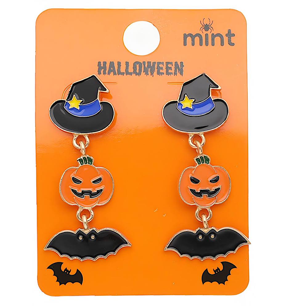 Halloween Enamel Witch Hat & Pumpkin Ghost Surprise Earrings