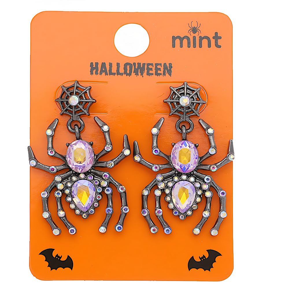 Halloween Rhinestone Spider Earrings