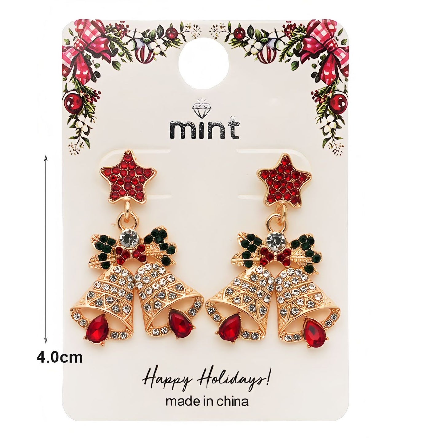Rhinestone Christmas Bells Earring