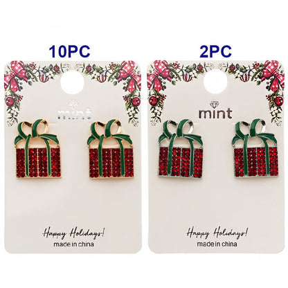 Rhinestone Enamel Christmas Present Earring