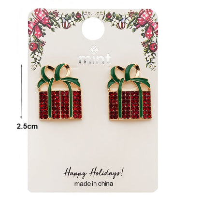 Rhinestone Enamel Christmas Present Earring