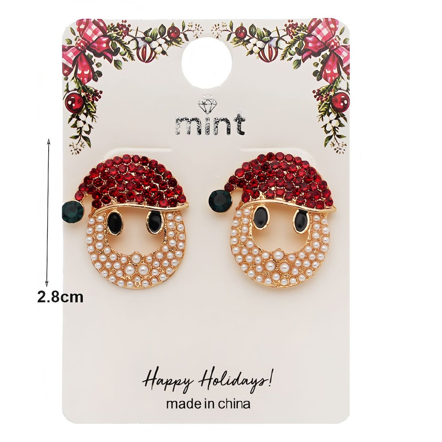 Rhinestone & Pearl Christmas Santa Face Earring