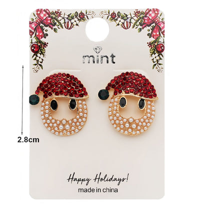Rhinestone & Pearl Christmas Santa Face Earring