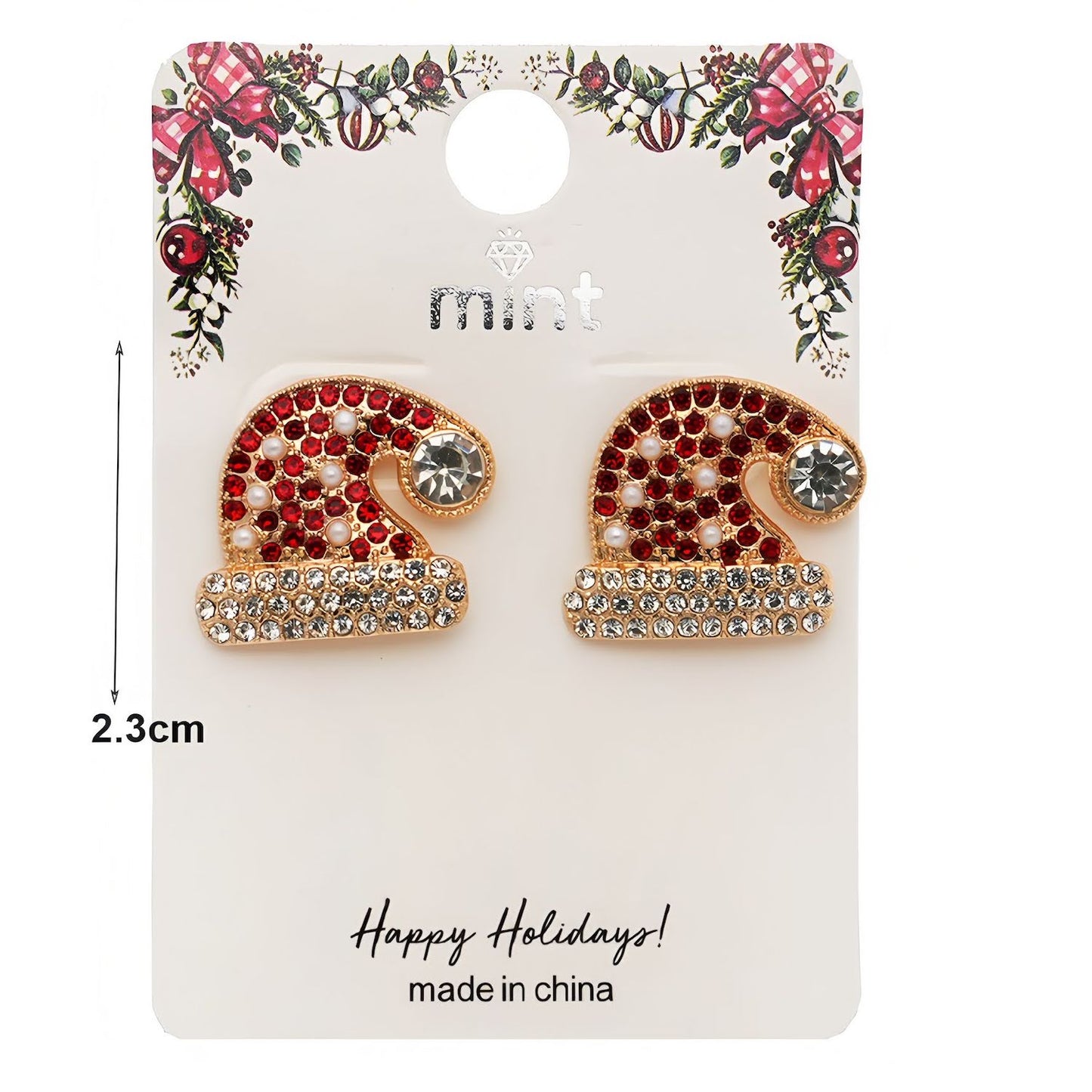 Rhinestone Christmas Hat Earring