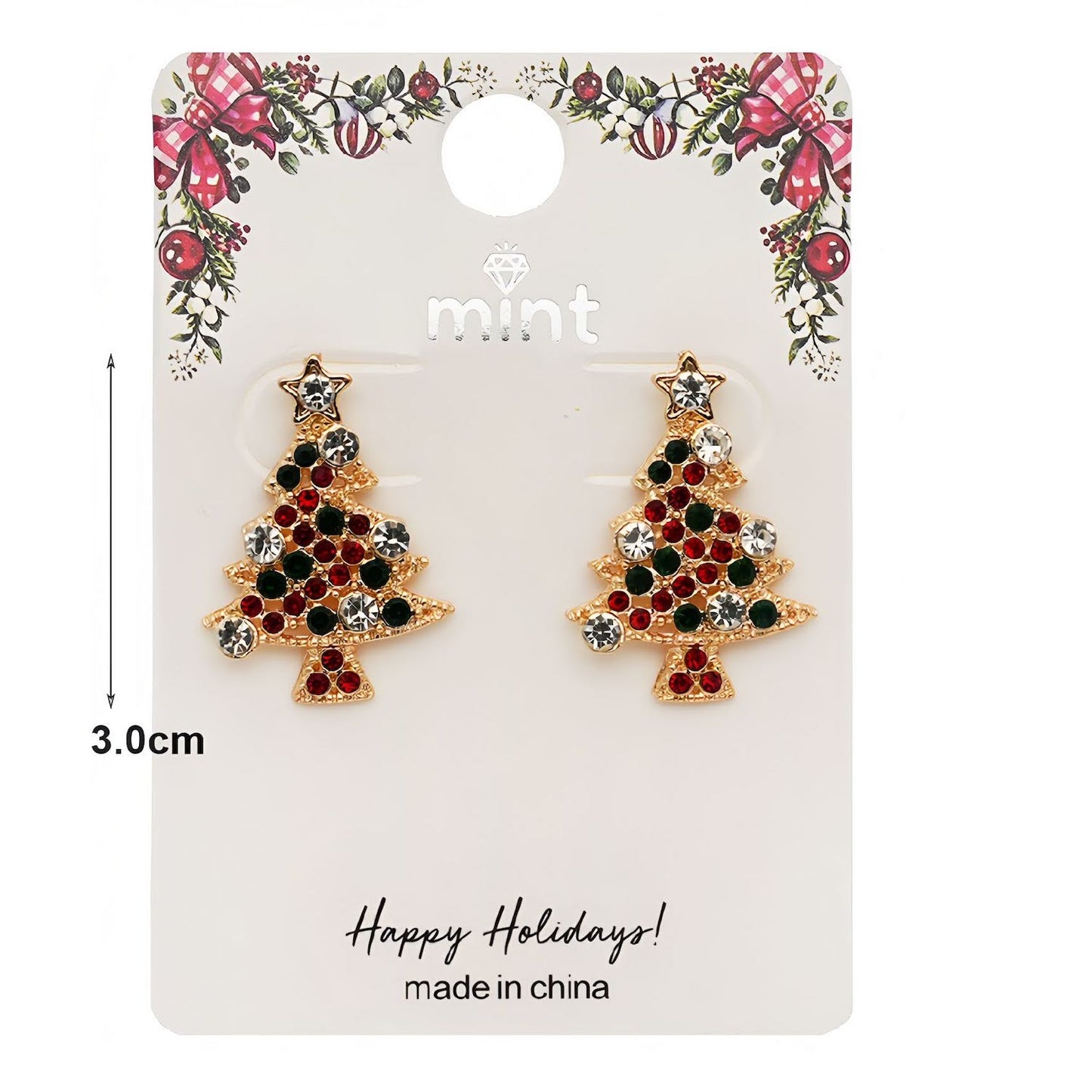 Rhinestone Christmas Tree Earring