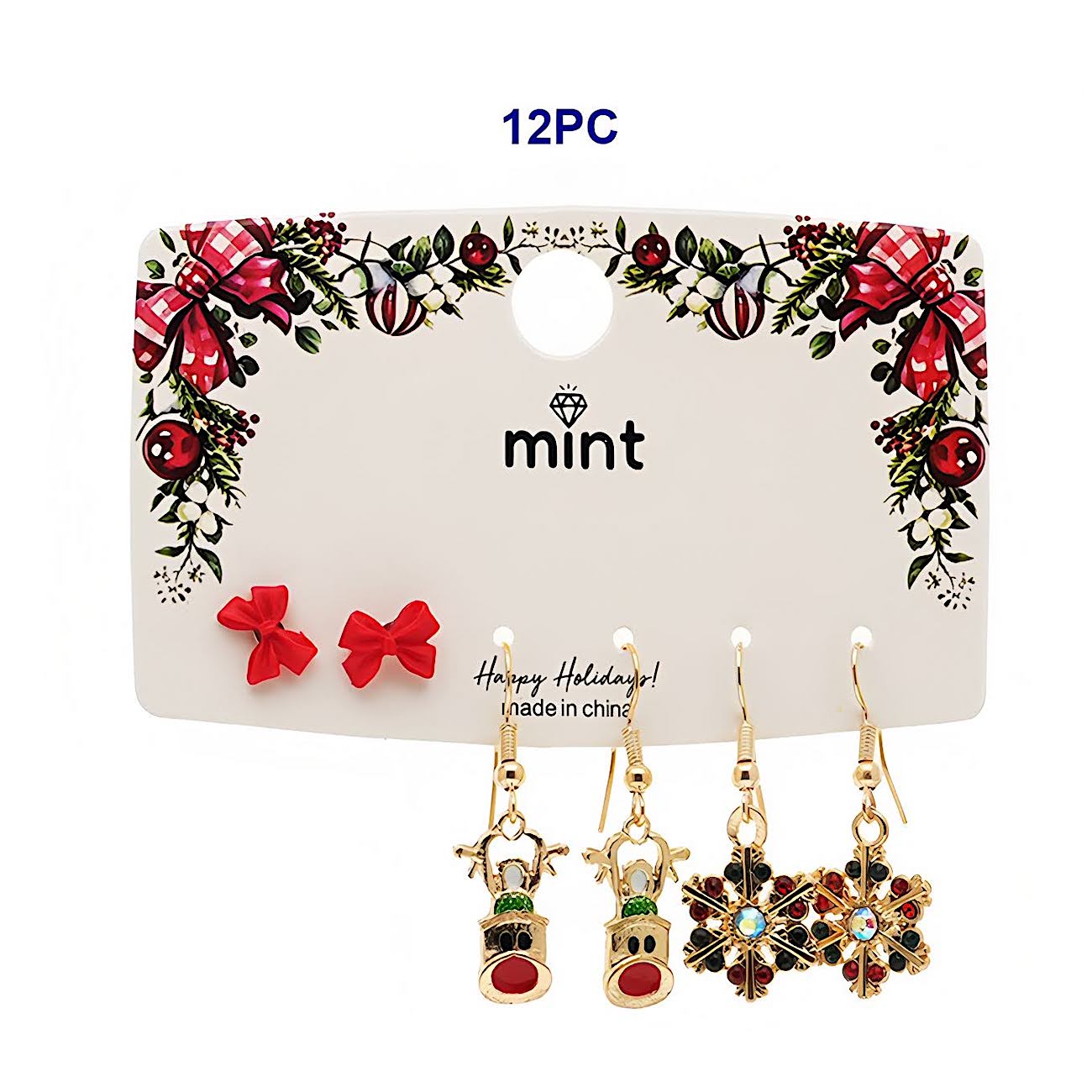 Christmas Reindeer & Snowflake 3 Pair Assorted Earring Set