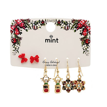 Christmas Reindeer & Snowflake 3 Pair Assorted Earring Set